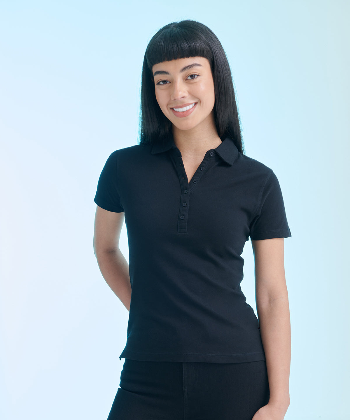Sf Women's Slim Fit Short Sleeve Stretch Polo Top with Side Vents