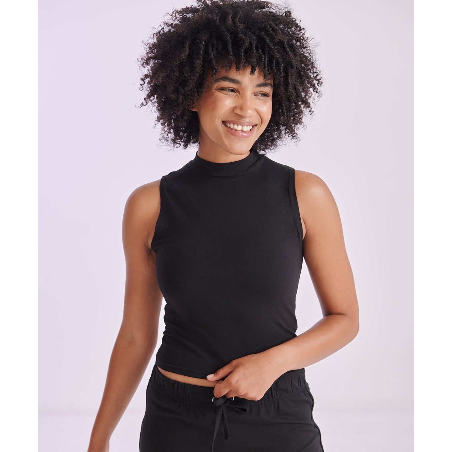 Sf Women's High Neck Crop Vest Soft-Stretch Jersey Fashion Top Vegan Certified
