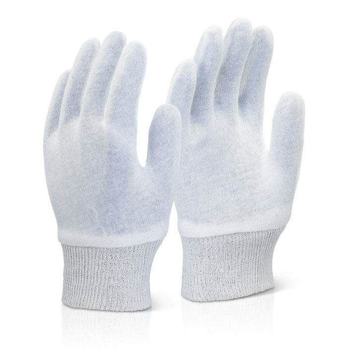 Beeswift Stockinette Knitwrist Gloves 100% Cotton 600 Pairs Case Super White