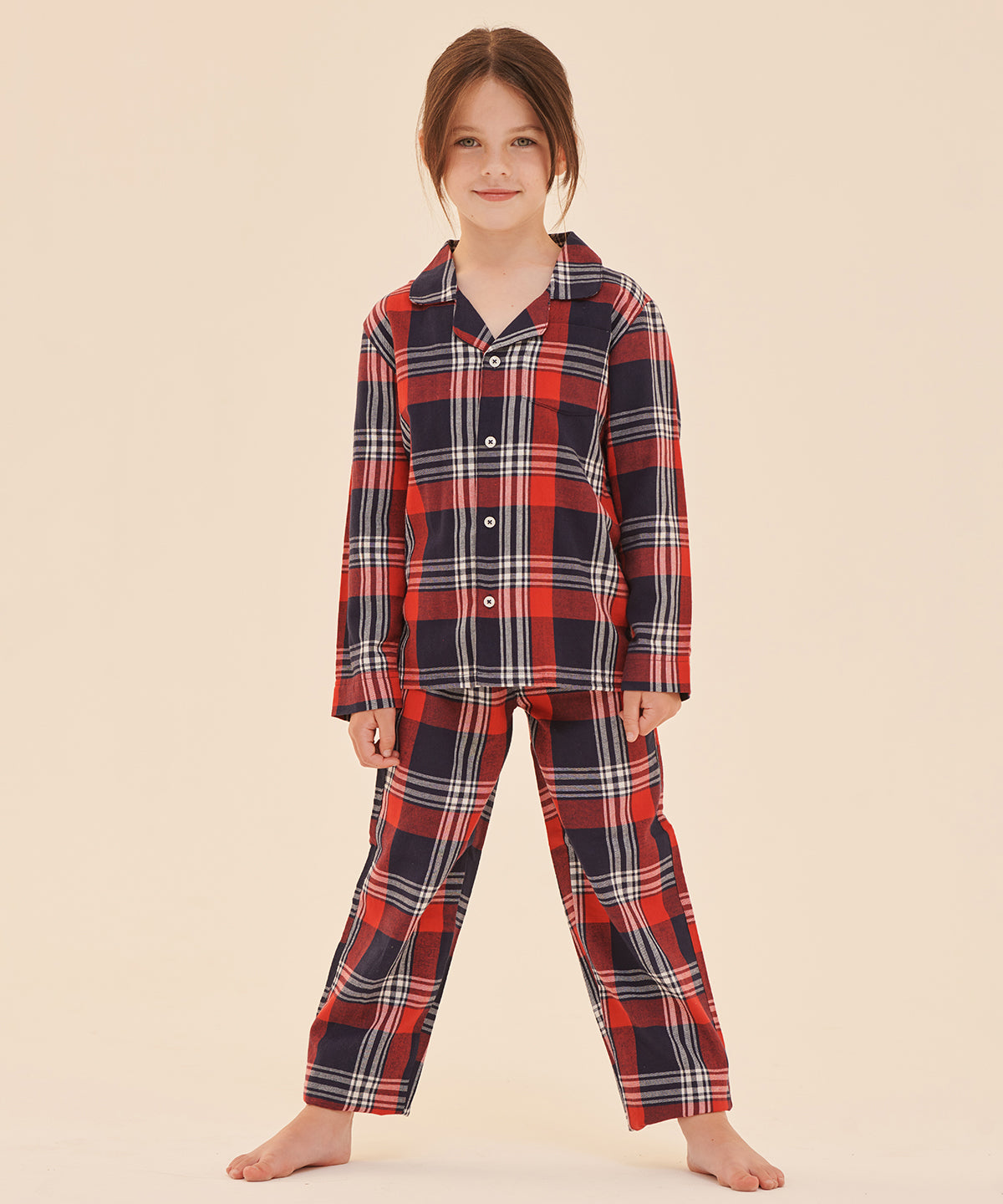 SF Minni Kids Tartan Lounge Set 100% Cotton Flannel Pyjama Collar 3-13 Years