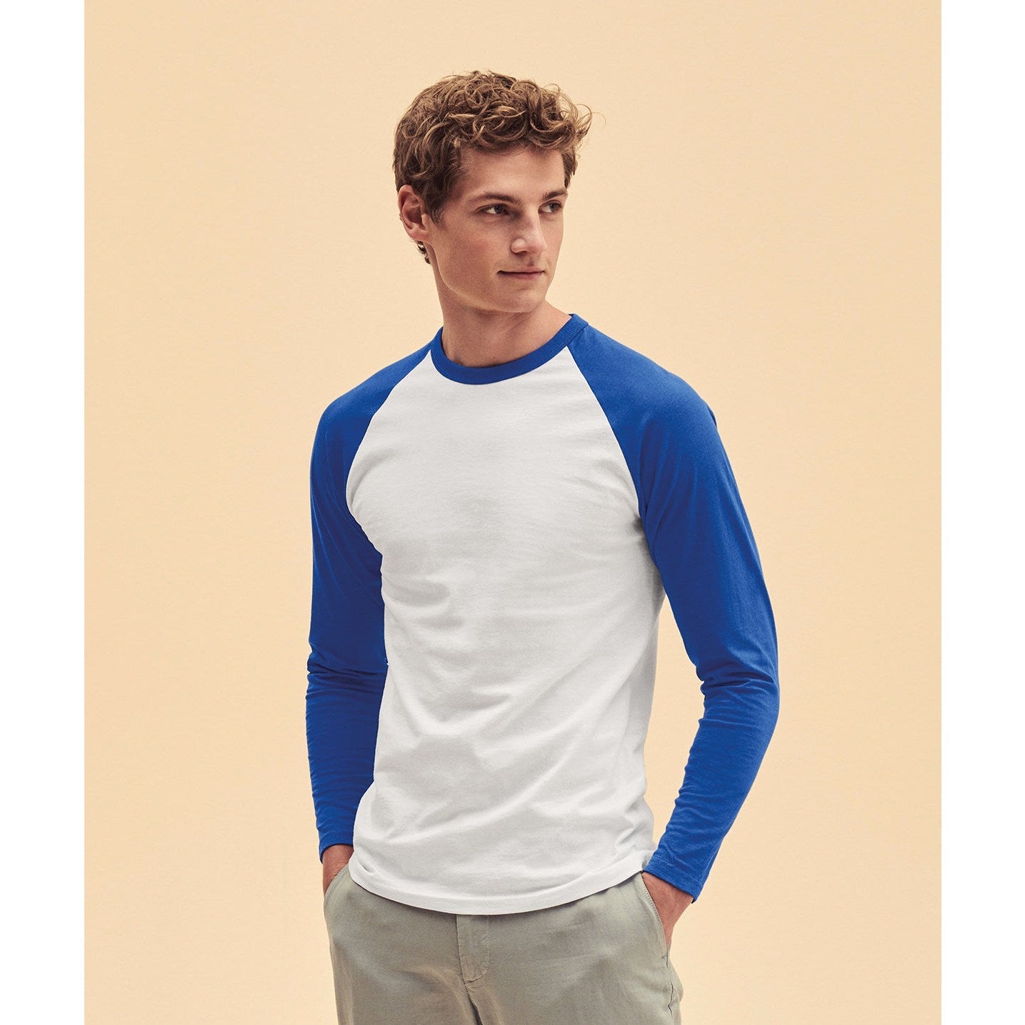 Fruit Of The Loom Long Sleeve Baseball T Shirt Contrast Raglan 100% Cotton