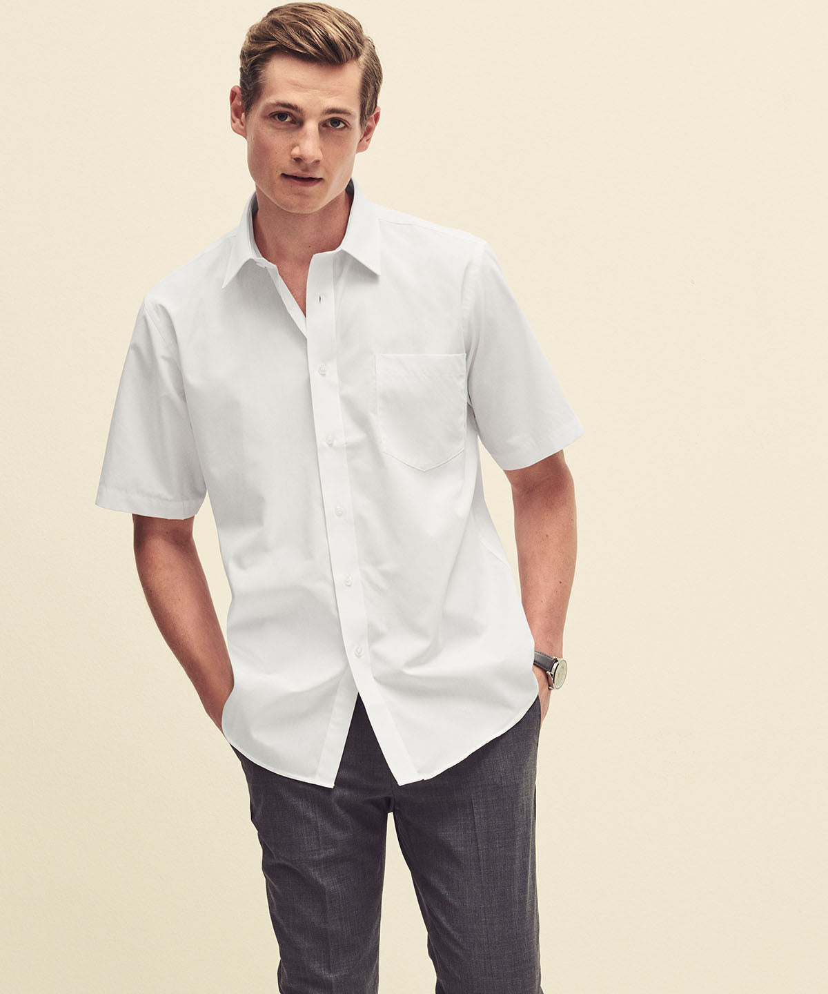 Fruit Of The Loom Short Sleeve Poplin Shirt Cotton Polyester Smart Casual
