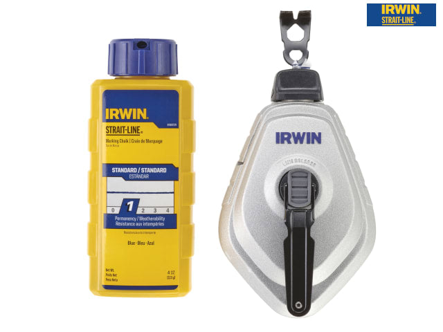Irwin Strait-Line HPP Chalk Reel Set 30m with 113g Blue Chalk Durable Design