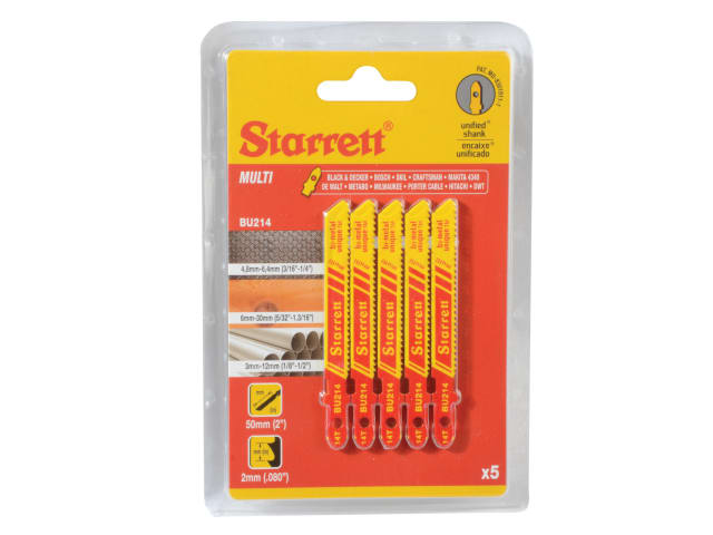 Starrett BU214-5 Multi Purpose Jig Saw Blades Pack of 5 for Wood Metal Plastic