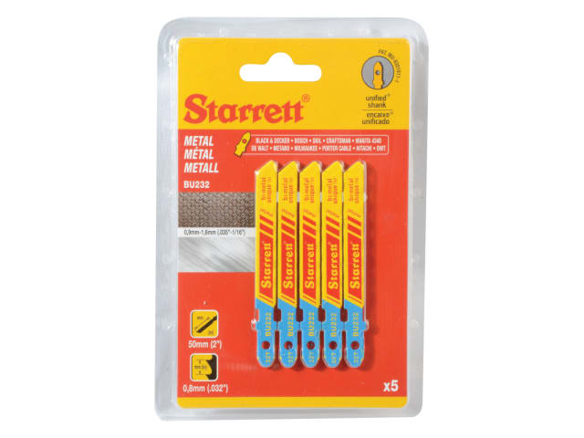 Starrett BU232-5 Metal Cutting Jigsaw Blades Pack of 5 TPI 32 Regular Wavy