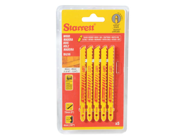 Starrett BU36-5 Wood Cutting Jigsaw Blades Pack of 5 Durable Bi-Metal TPI 6