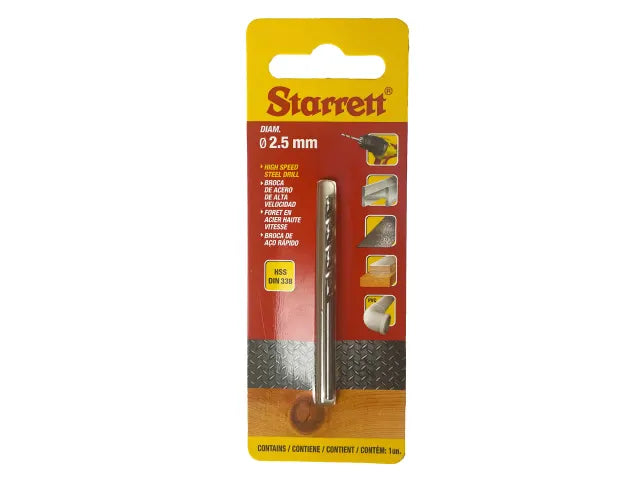 Starrett HSS Split Point Drill Bit 2.5mm x 57mm High Performance DIN 338