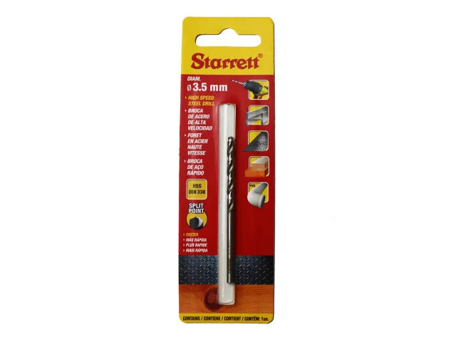 Starrett HSS Split Point Drill Bit 3.5mm x 70mm High Performance DIN 338