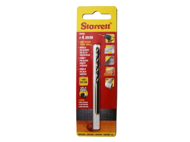 Starrett HSS Split Point Drill Bit 4.0mm x 75mm High Performance DIN 338