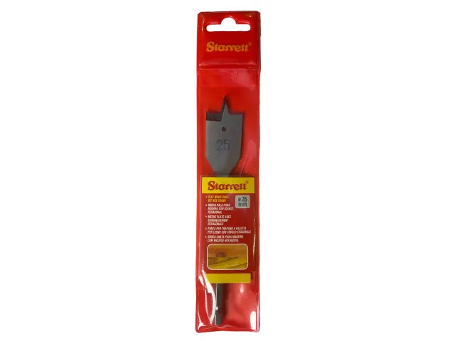 Starrett 25mm Flat Wood Drill Bit 152mm Length Twin Spurs Hex Shank