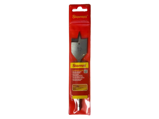Starrett 32mm Flat Wood Drill Bit 152mm Length Twin Spurs Hex Shank