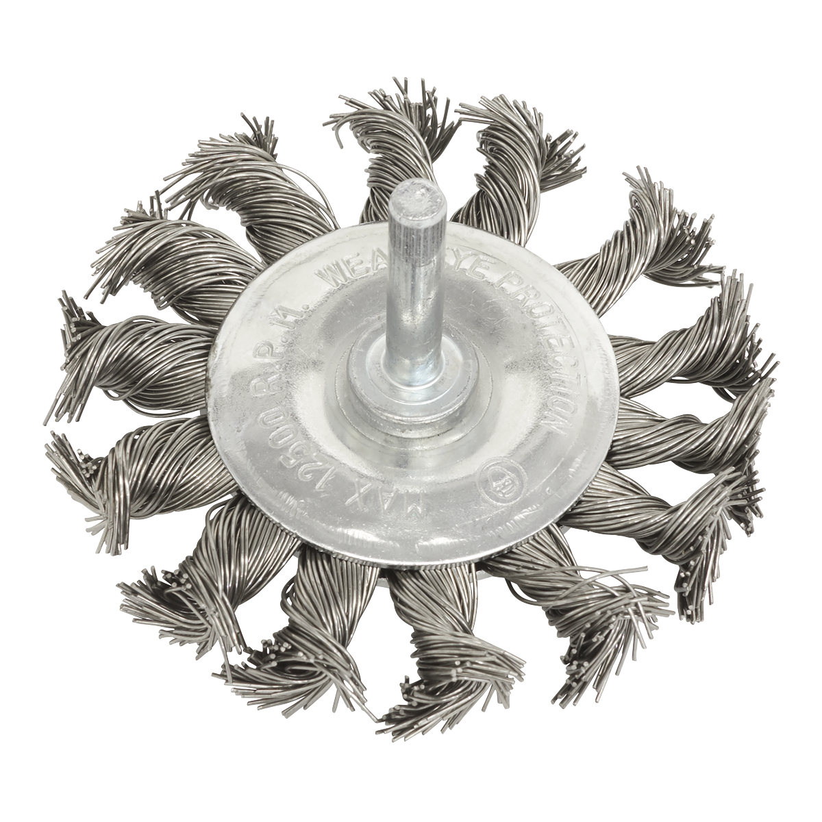 Sealey 75mm Twist Knot Wire Flat Brush Stainless Steel Ø6mm Shaft 12500rpm