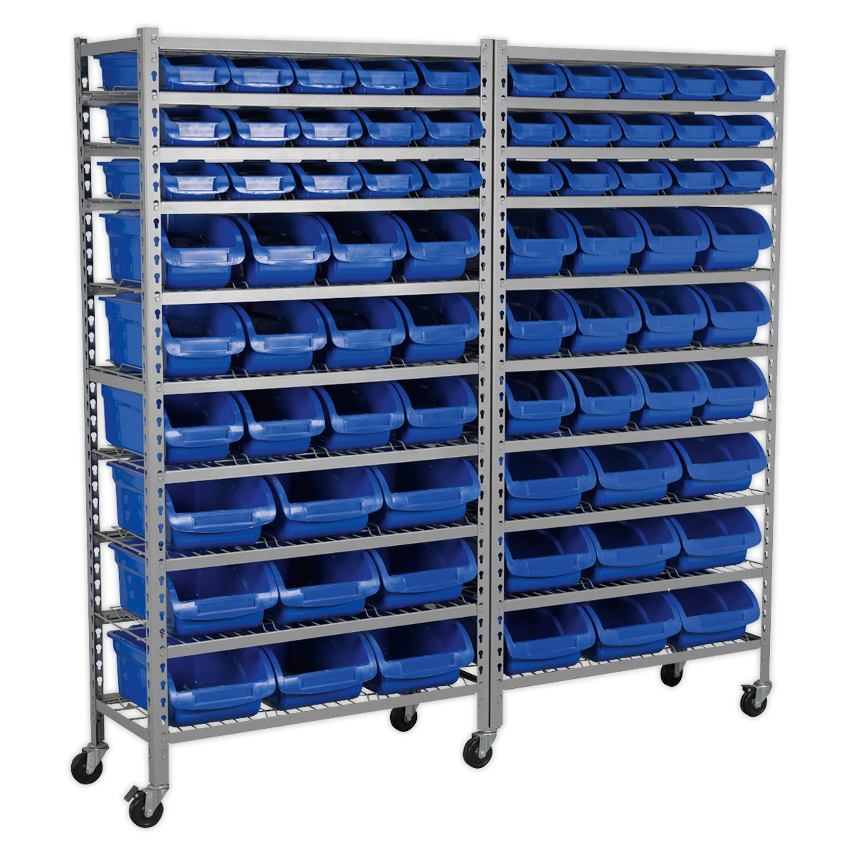 Sealey Mobile Bin Storage System 72 Bins on Castors Heavy-Duty Steel Rack