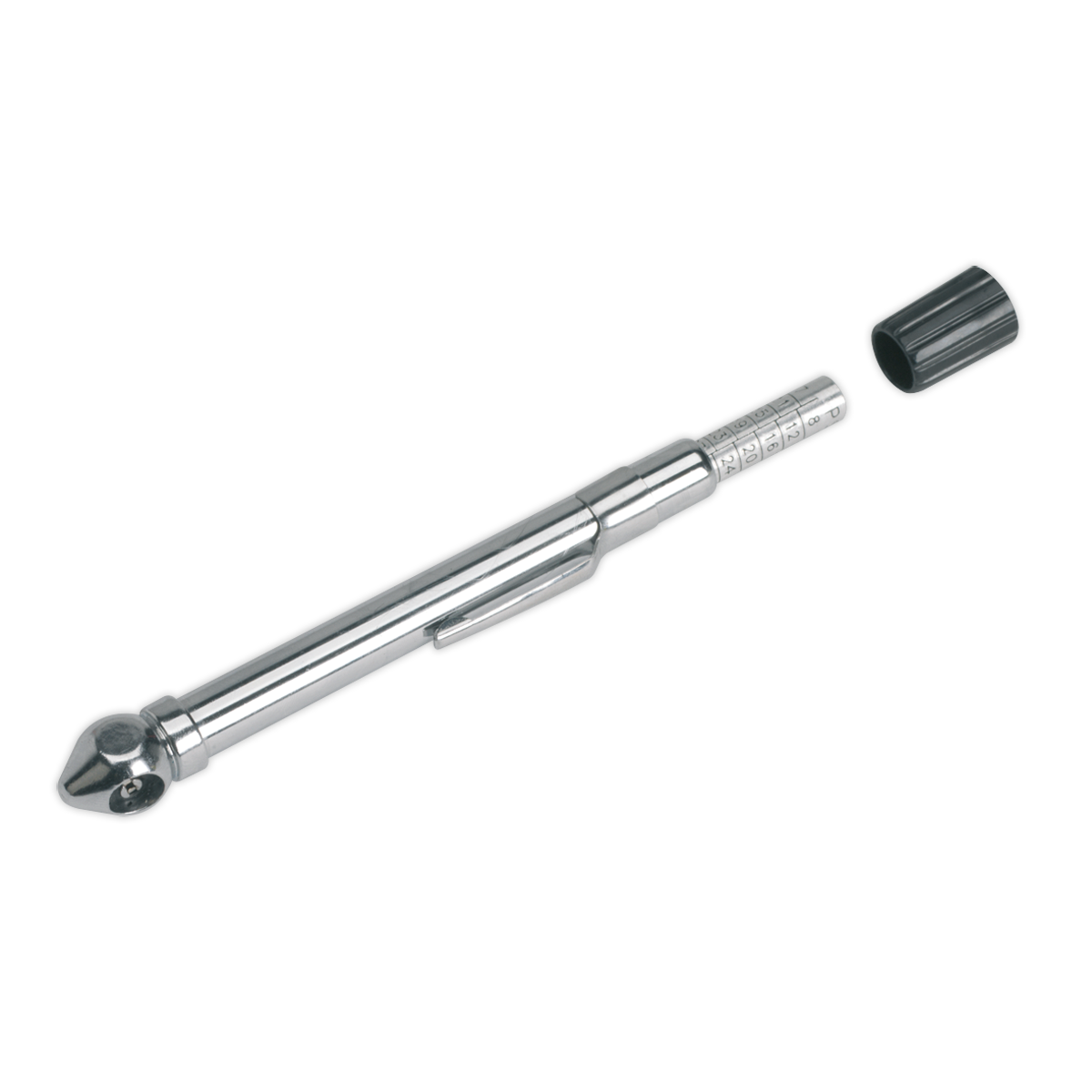 Sealey Tyre Pressure Gauge Pencil Type 6-50psi with Pocket Clip and Tool