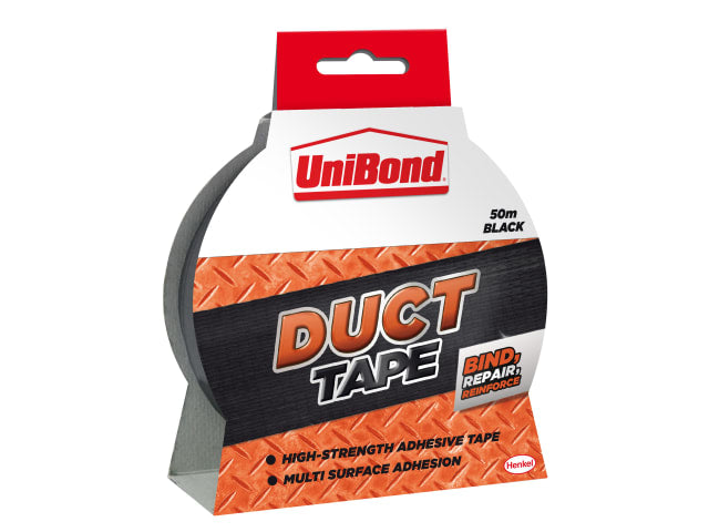 UniBond Black Duct Tape 50mm x 50m Heavy-Duty Waterproof Tear by Hand