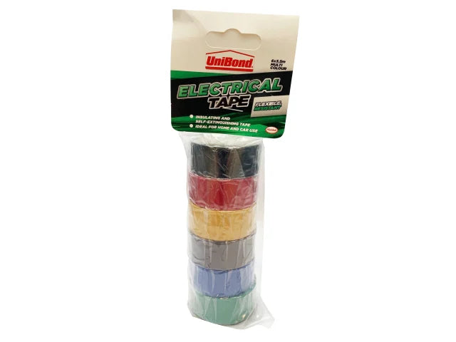UniBond Electrical Tape 6 Colour Pack 19mm x 3.5m Insulation Up to 600V