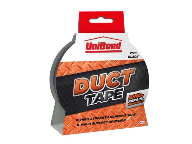 UniBond Black Duct Tape 50mm x 25m Heavy-Duty Waterproof Tear by Hand