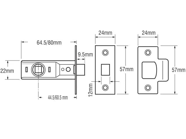 UNION 2648 Tubular Mortice Latch Polished Brass 64mm for Timber Doors