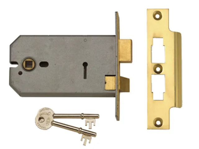 UNION 2077-6 Mortice Lock Polished Brass 149mm 3 Lever for Timber Doors