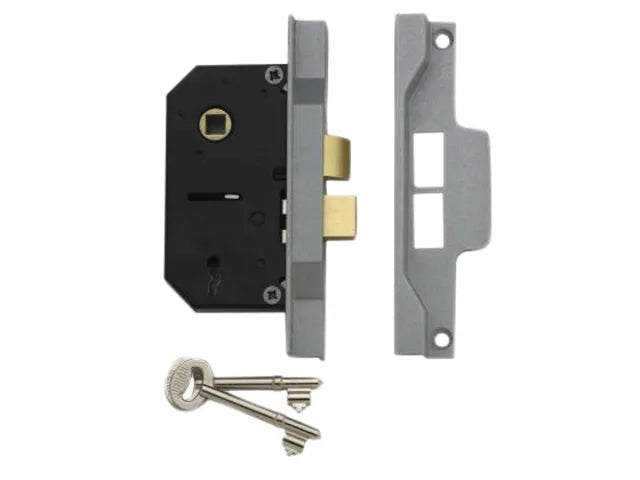 Union 2242 2 Lever Mortice Rebated Sashlock Silver Enamel 78.5mm 3in Keys
