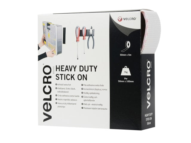 VELCRO Brand Heavy-Duty Stick On Tape 50mm x 5m White - Strong Adhesive Solution