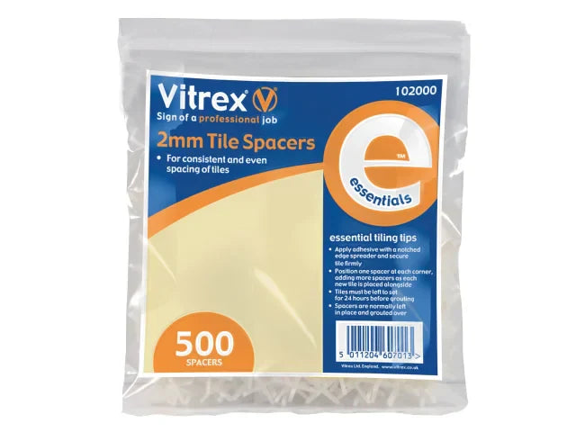 Vitrex 2mm Tile Spacers Pack of 500 Essential Tiling Tools - Professional Finish