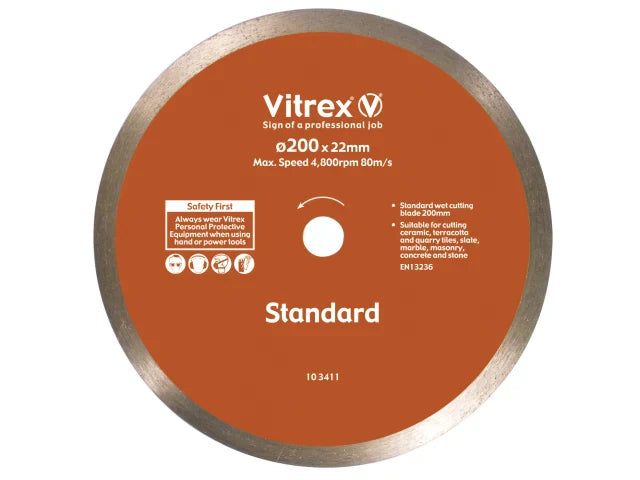 Vitrex 200mm Diamond Blade Continuous Rim for Ceramic Slate Marble Concrete