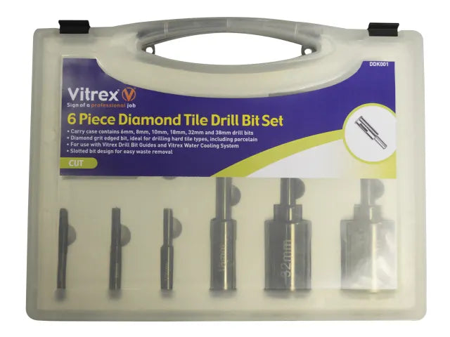 Vitrex DDK001 6 Piece Porcelain Drill Kit for Hard Tiles, Diamond Grit Bits