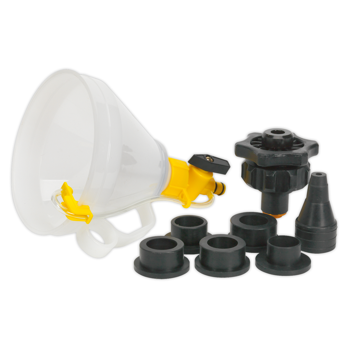 Sealey VS0043 Automotive Coolant Filler Set with 6 Adaptors and Shut-Off Valve