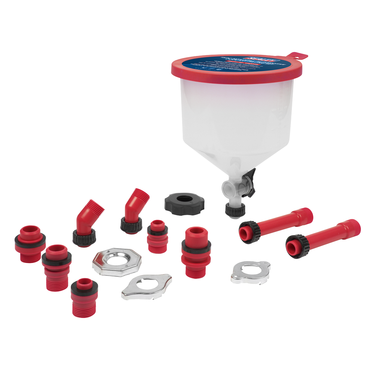 Sealey 15pc Non-Spill Automotive Coolant Filling Set with Adapters & Extensions