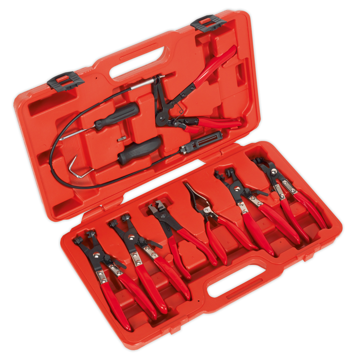 Sealey 9pc Hose Clip Removal Tool Set Heavy-Duty with Ratchet Locking Mechanism