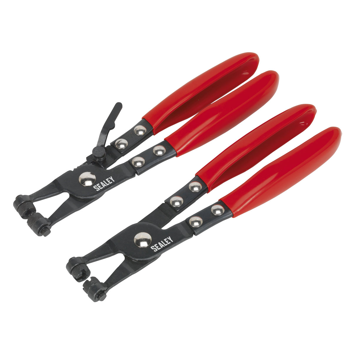 Sealey VS1665 Hose Clip Pliers Set 2pc Heavy-Duty PVC Handles Ratchet Lock