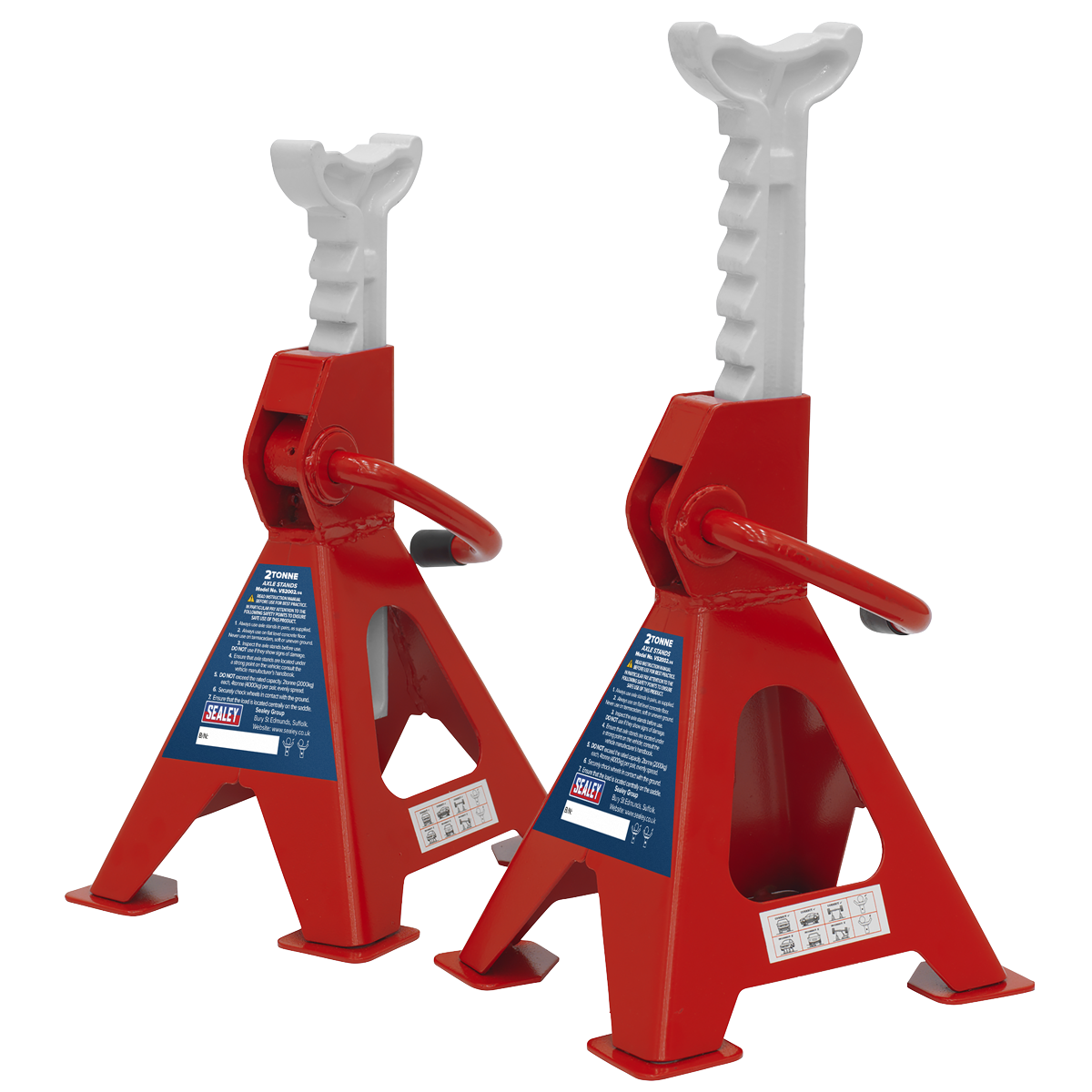 Sealey 2 Tonne Ratchet Axle Stands Pair with Cast Iron Support Posts