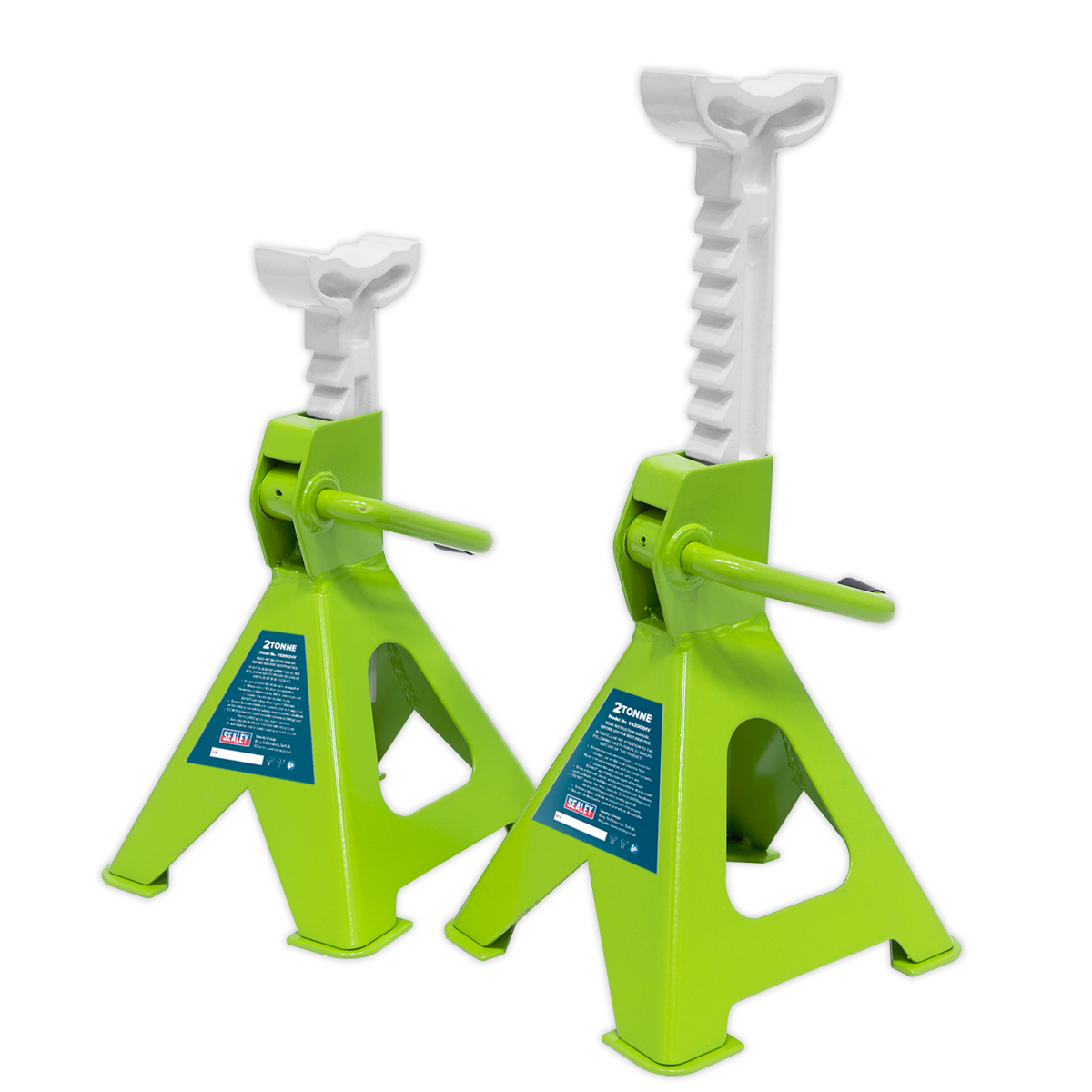 Sealey 2 Tonne Ratchet Axle Stands Pair Hi-Vis Green VS2002HV 276-410mm
