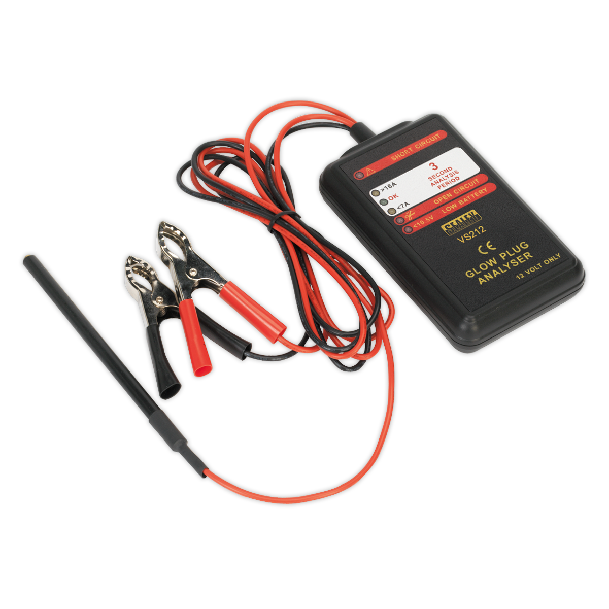 Sealey VS212 Glow Plug Analyser for 12V DC Plugs with LED Status Indicator