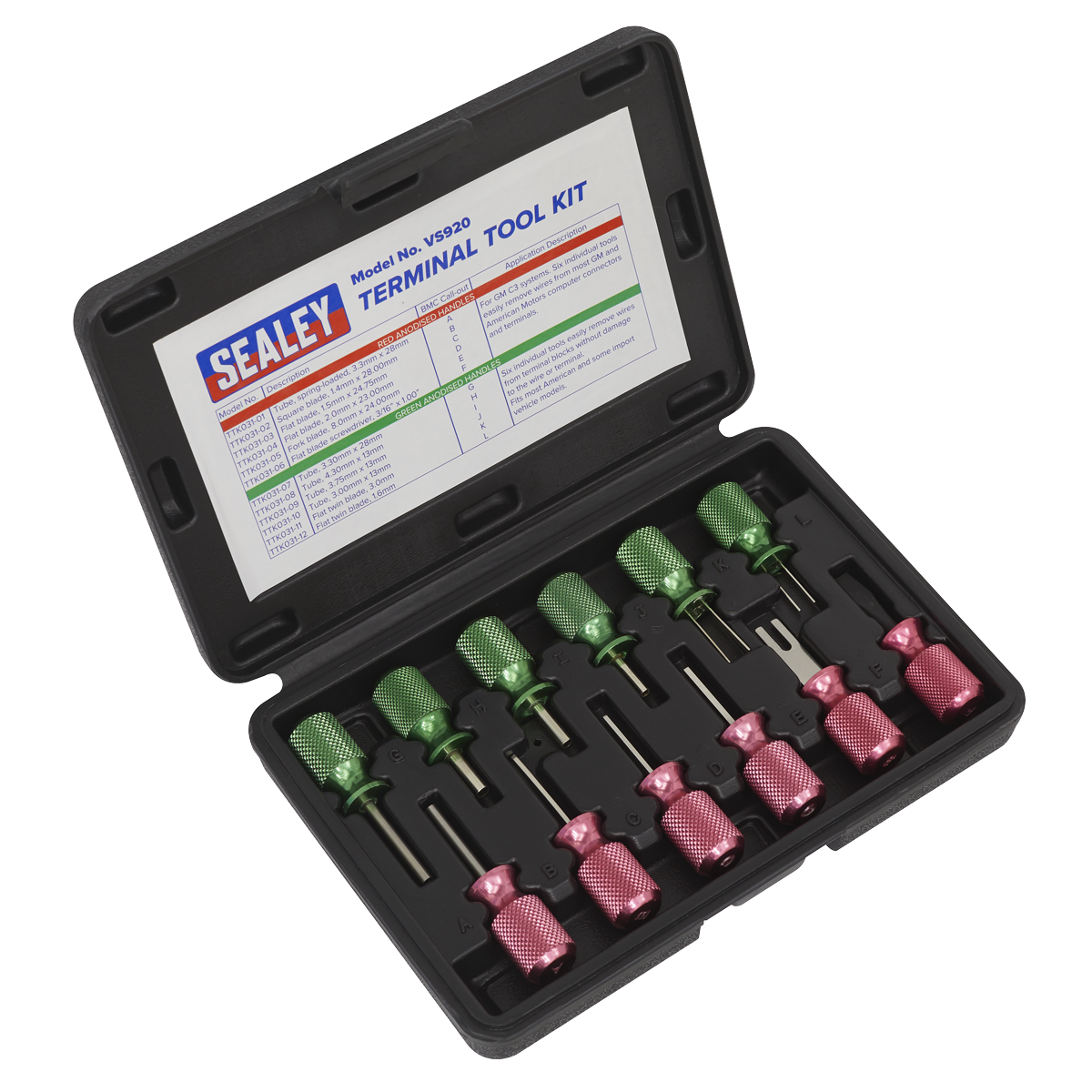 Sealey 12pc Terminal Tool Kit for Vehicle Connectors with Storage Case VS920
