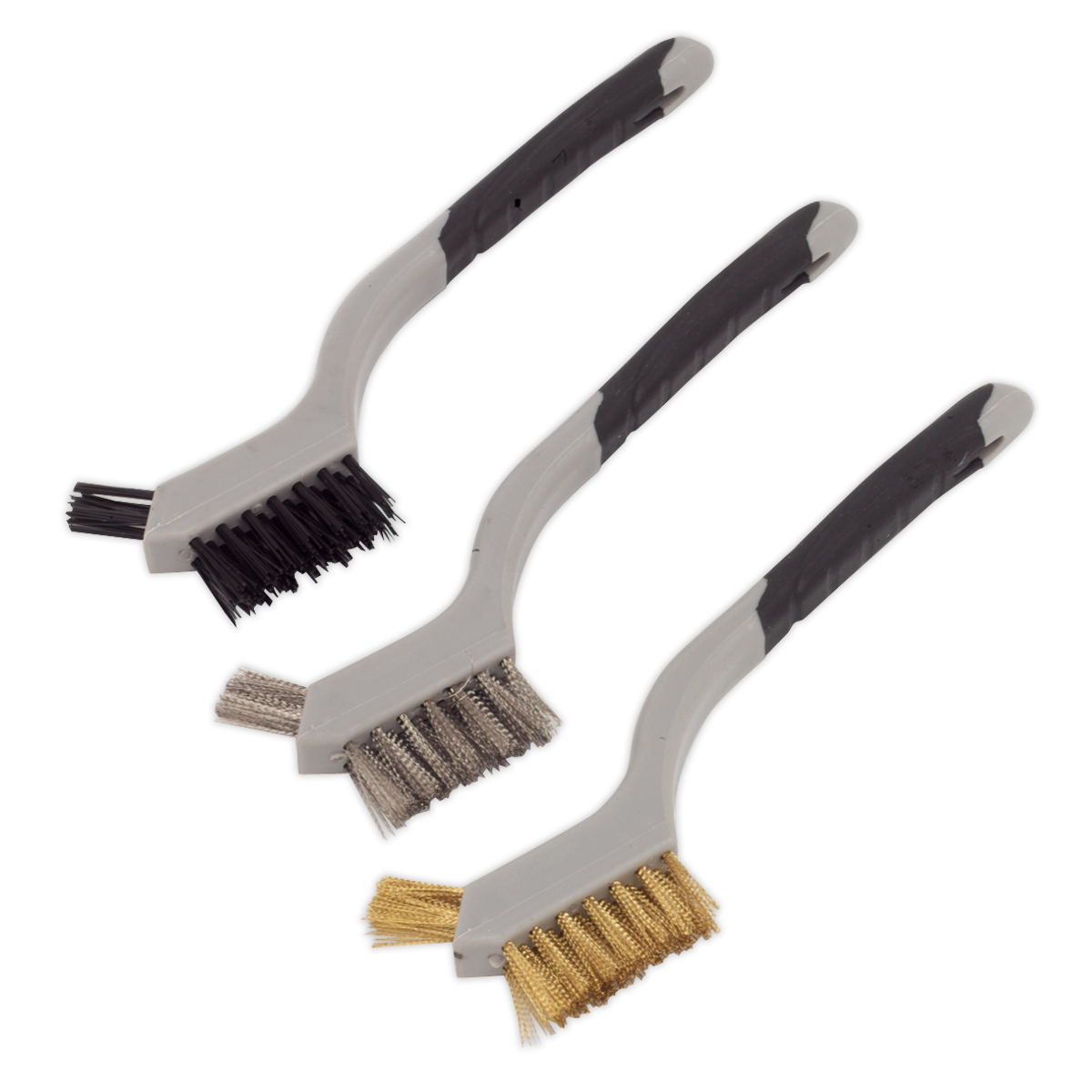 Sealey 3pc Mini Wire Brush Set Soft Grip Handles for Spark Plugs & Parts