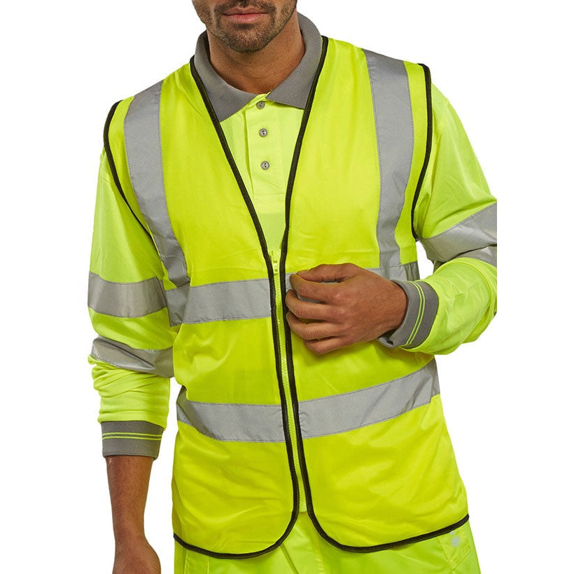 Beeswift Hi Viz Zip Waistcoat Saturn Yellow EN ISO 20471 Class 2 Safety Gear