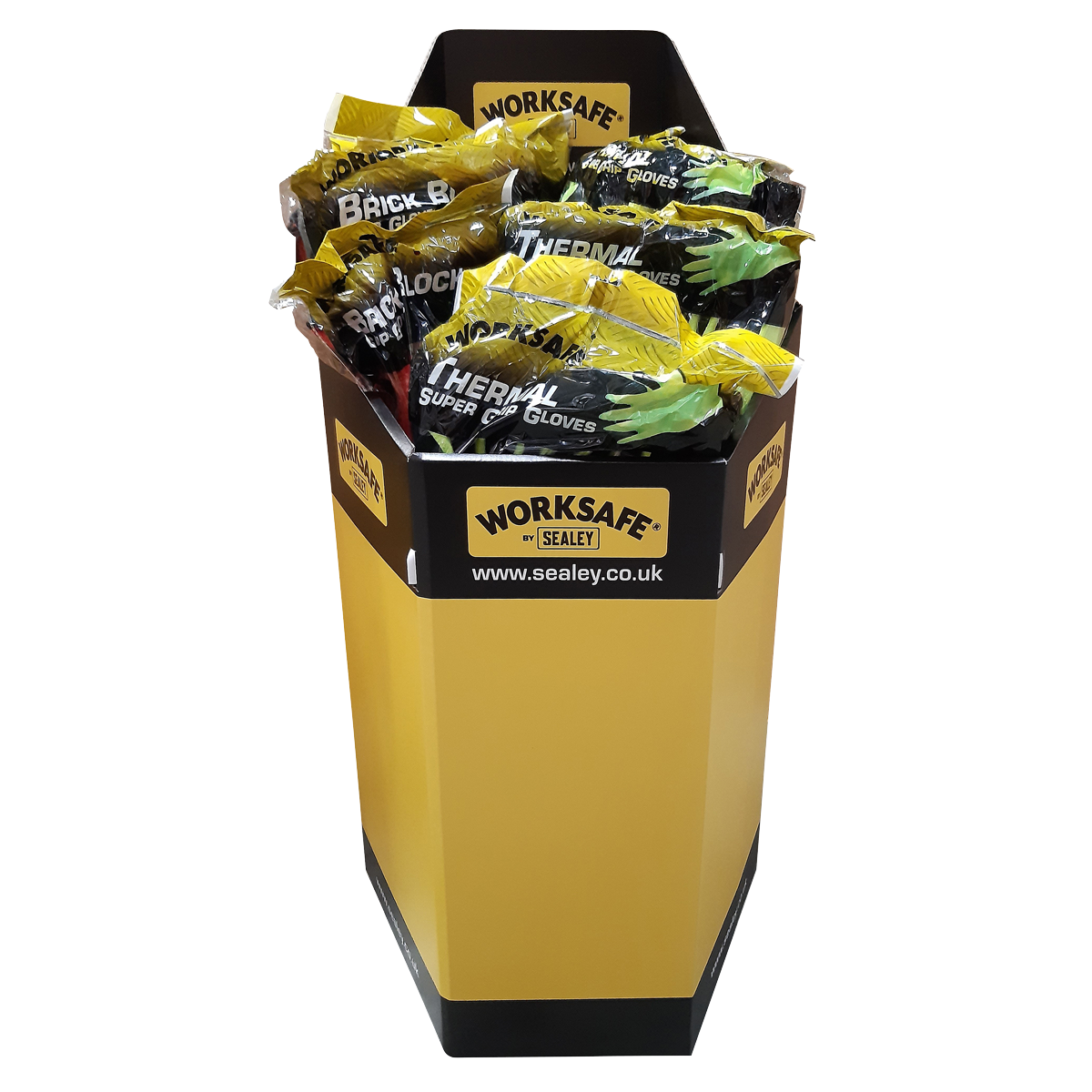 Sealey Worksafe Dump Bin with Super Grip and Foam Latex Grippa Gloves Pack