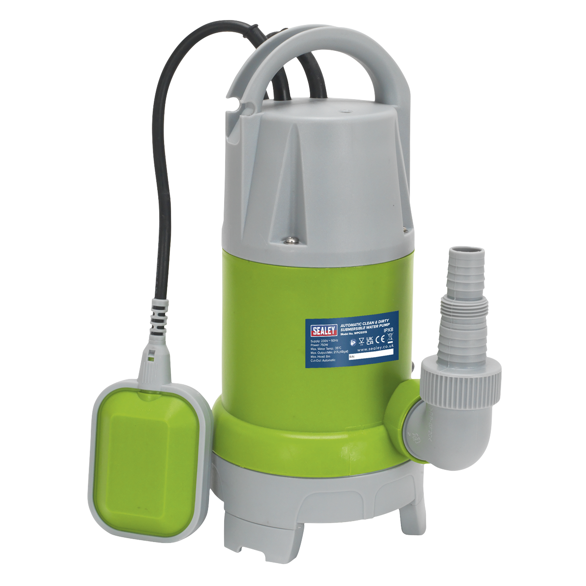 Sealey Submersible Water Pump 217L/min Automatic Clean & Dirty Water 230V