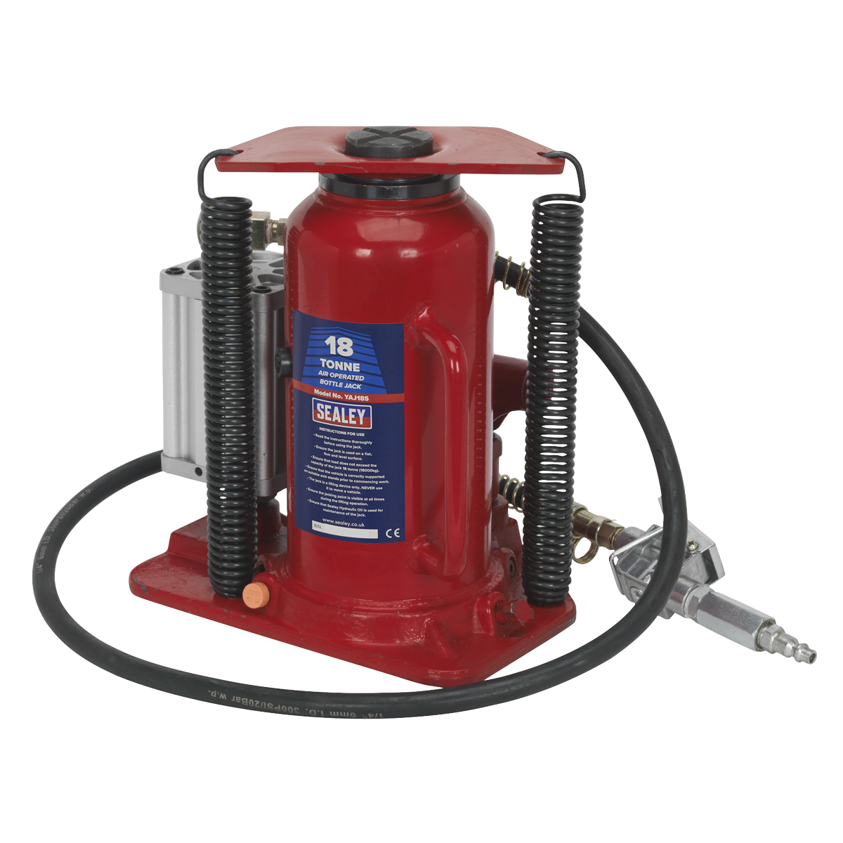 Sealey 18 Tonne Air Operated Bottle Jack with Dead Man's Control & Pump Handle