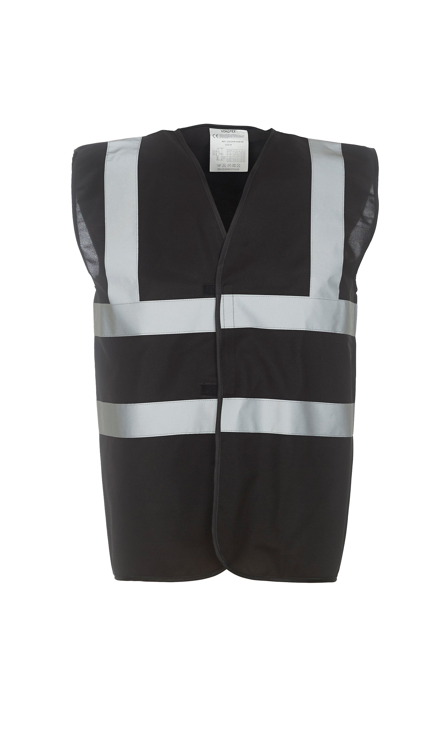 Yoko Hi-Vis 2-Band Waistcoat Black EN ISO20471 Class 1 Reflective Safety Vest