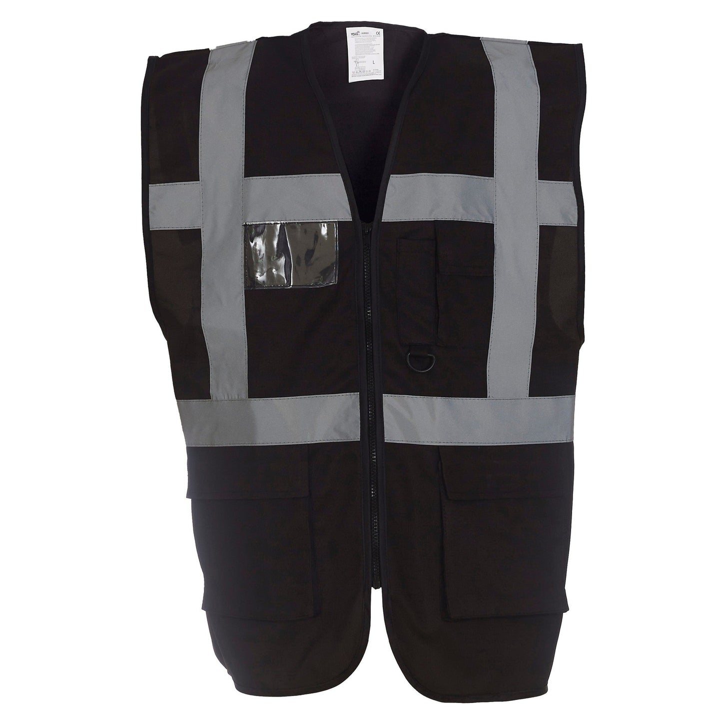 Yoko Hi-Vis Executive Waistcoat Black Multi-Functional with Pockets & ID Holder