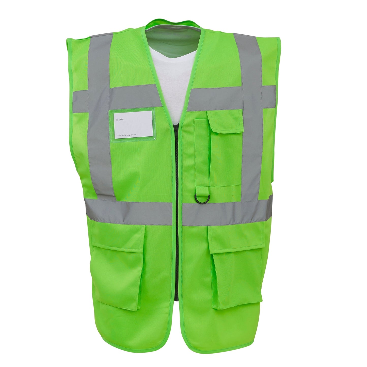 Yoko Hi-Vis Executive Waistcoat Lime Multi-Functional with Pockets & ID Holder