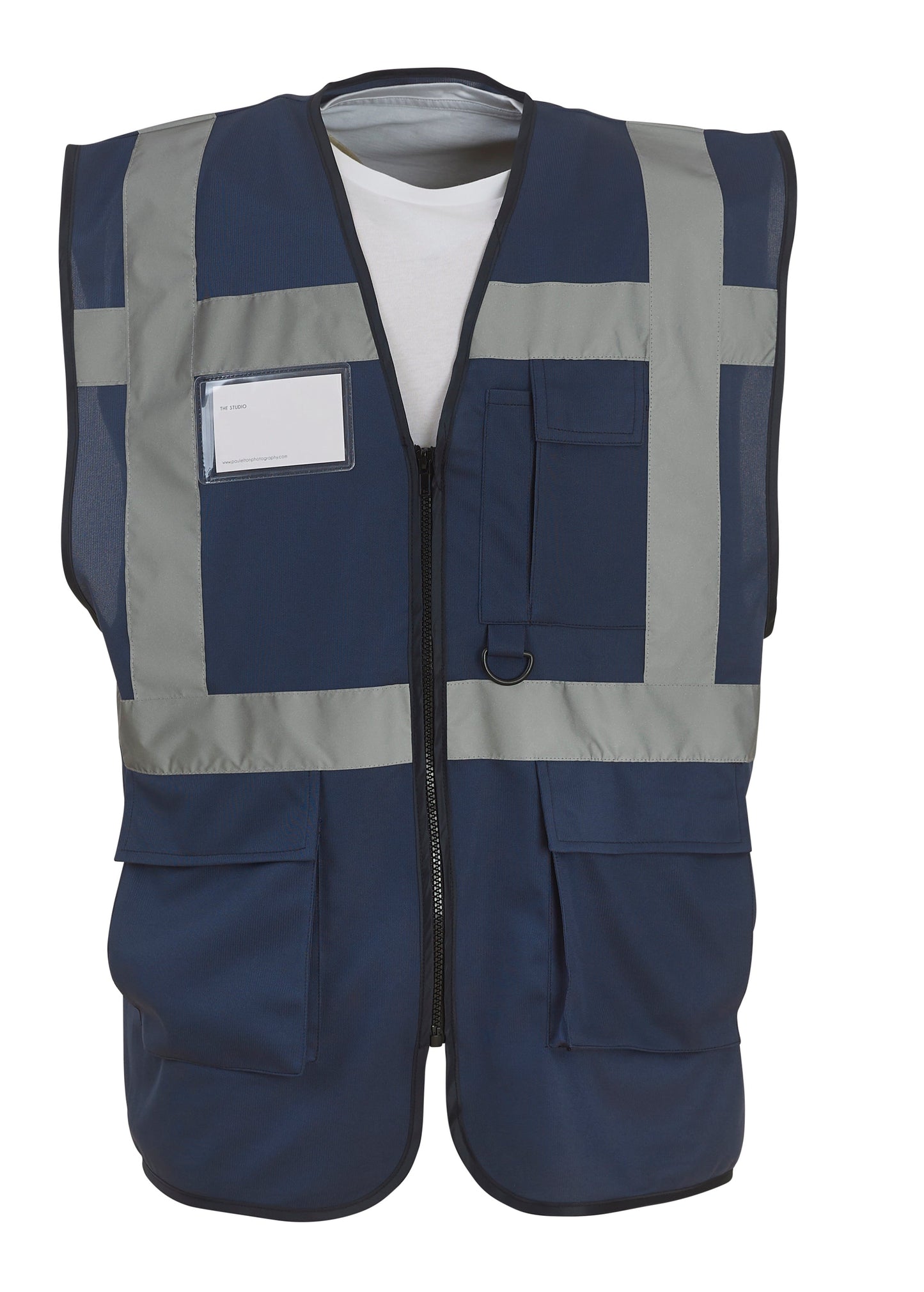 Yoko Hi-Vis Executive Waistcoat Navy Multi-Functional with Pockets & ID Holder