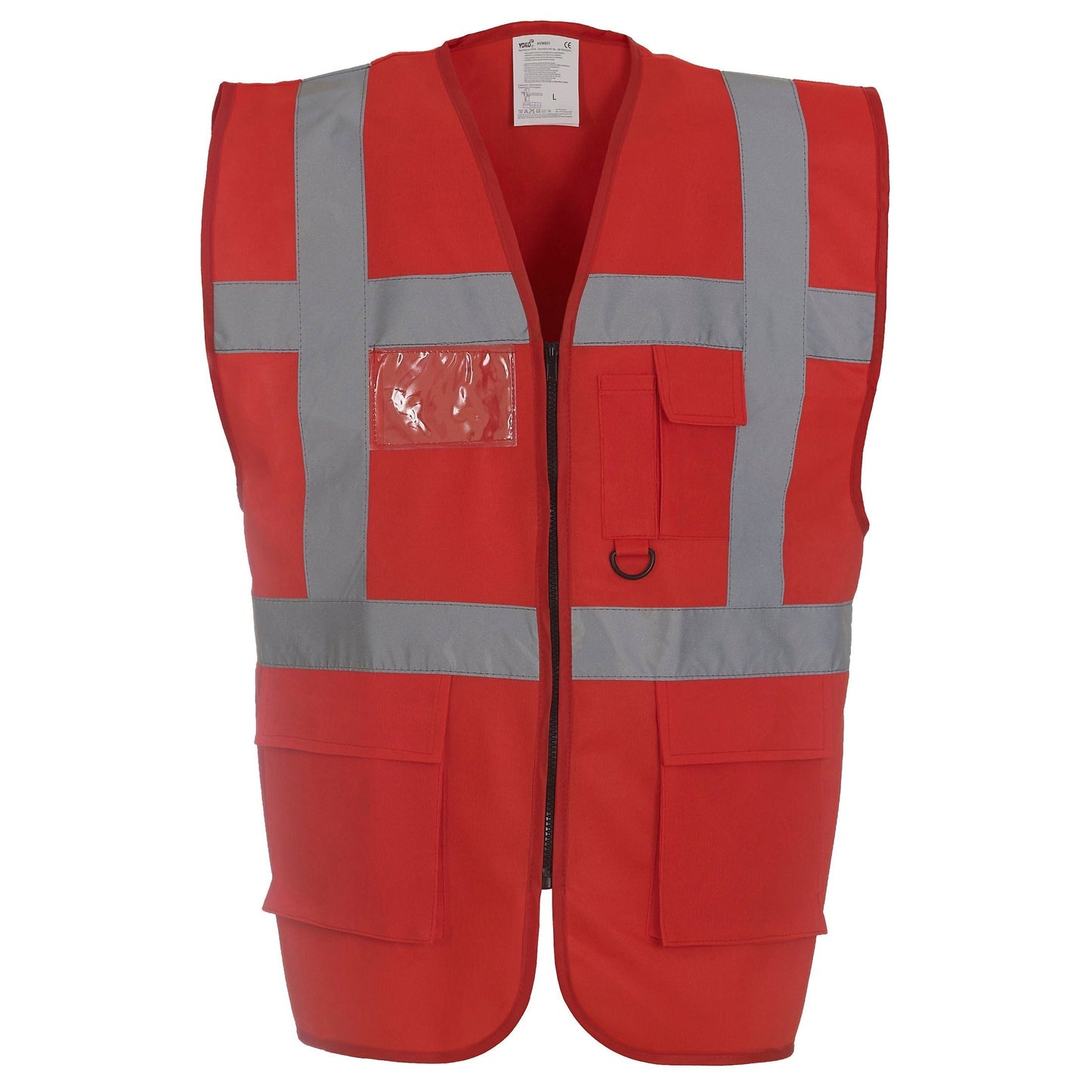 Yoko Hi-Vis Executive Waistcoat Red Multi-Functional with Pockets & ID Holder