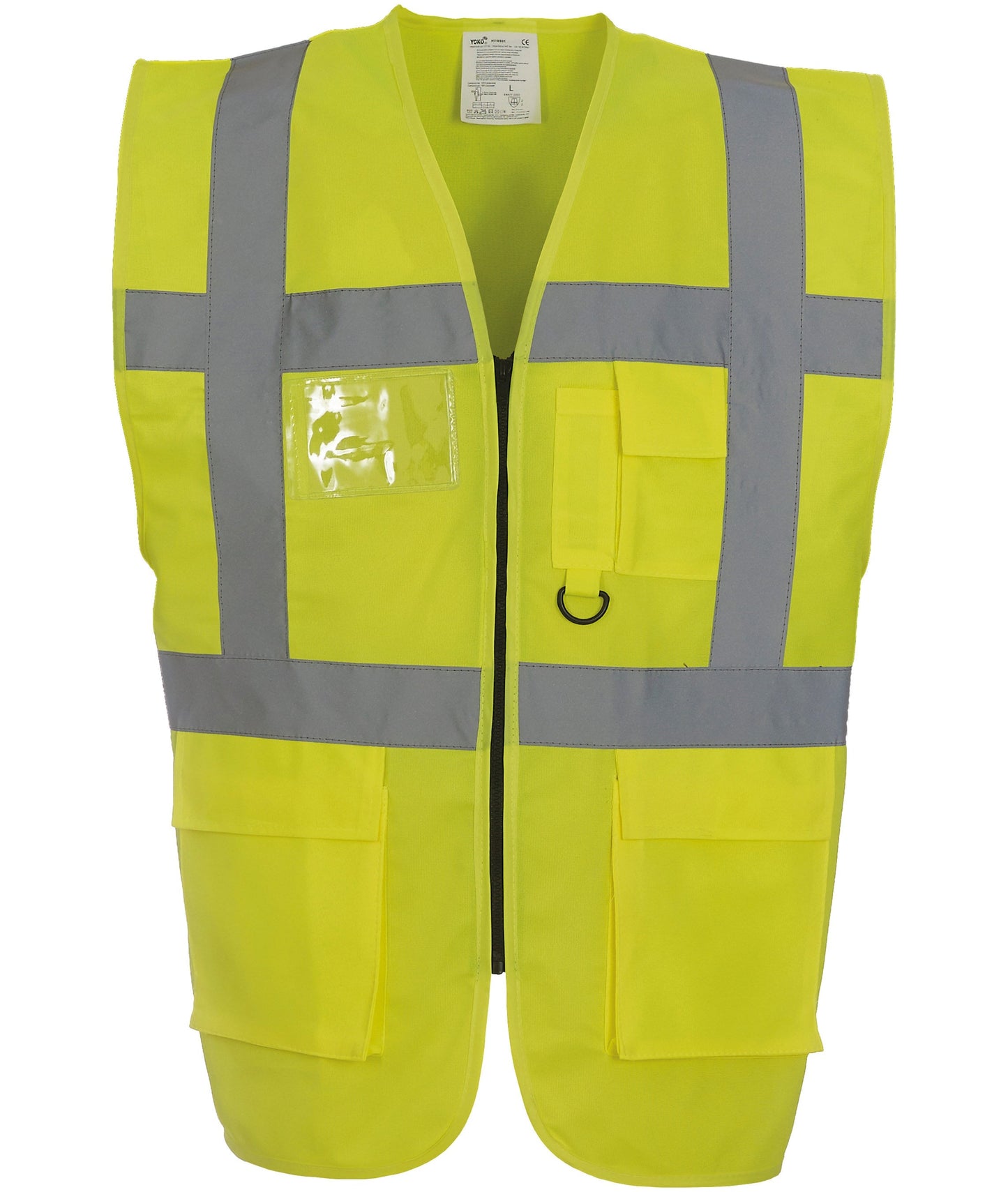Yoko Hi-Vis Executive Waistcoat Yellow Multi-Functional with Pockets & ID Holder
