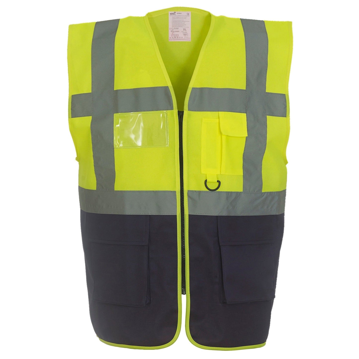 Yoko Hi-Vis Executive Waistcoat Yellow/Navy Multi-Functional with Pockets