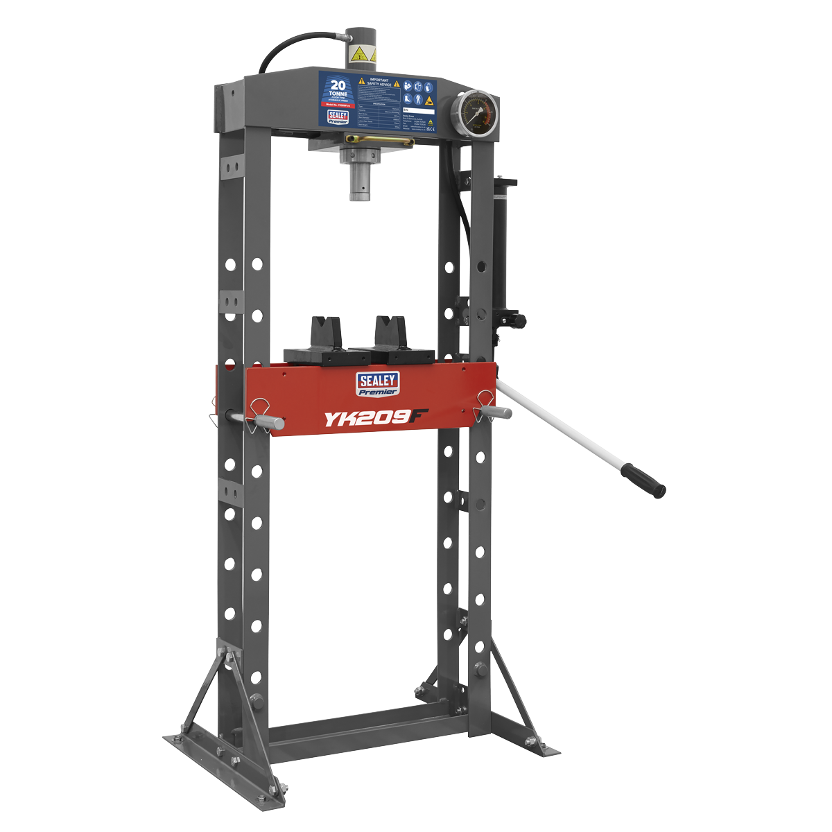 Sealey 20 Tonne Hydraulic Press YK209F Heavy-Duty Steel Frame with Gauge