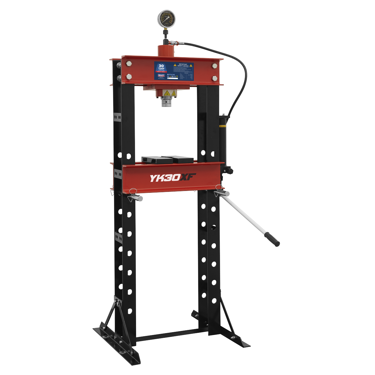 Sealey 30 Tonne Hydraulic Press YK30XF with Ram Pressure Gauge & V-Blocks